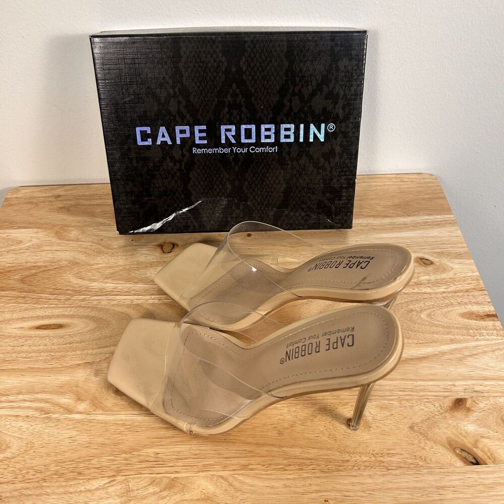 Cape Robbin Womens 8.5 Nude Clear Mule Stiletto Heel Sandals - Picture 2 of 7